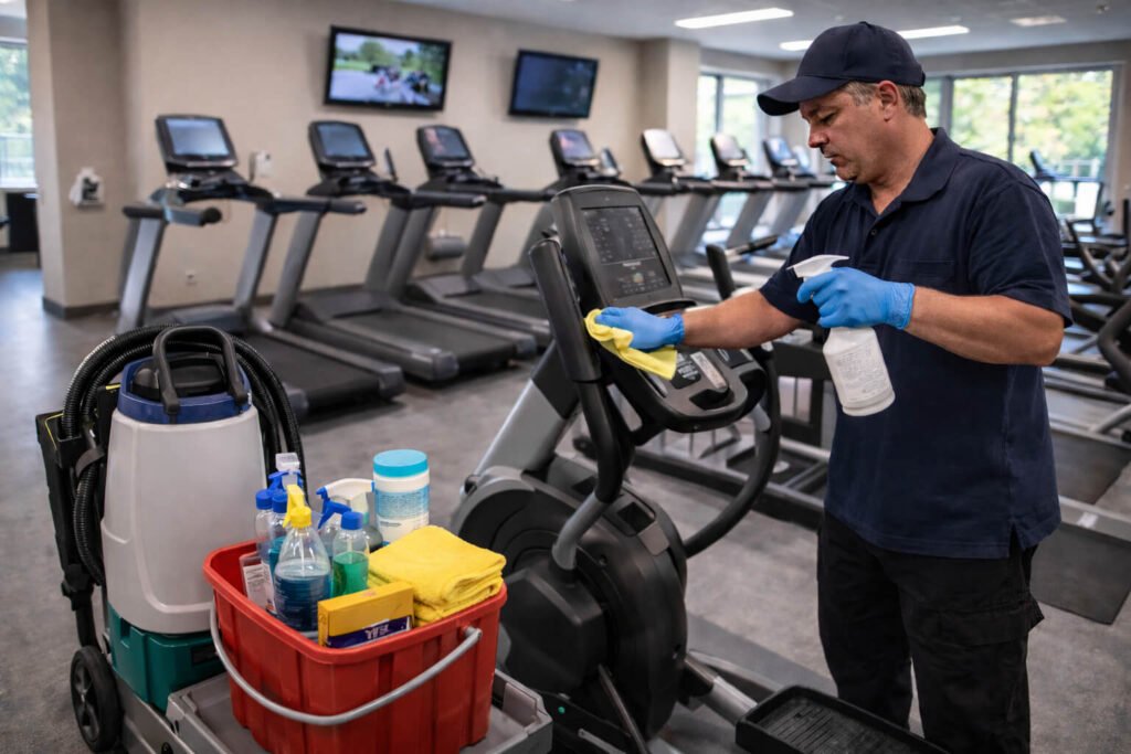 Fitness center cleaning services in Seattle maintaining gym hygiene and sanitation